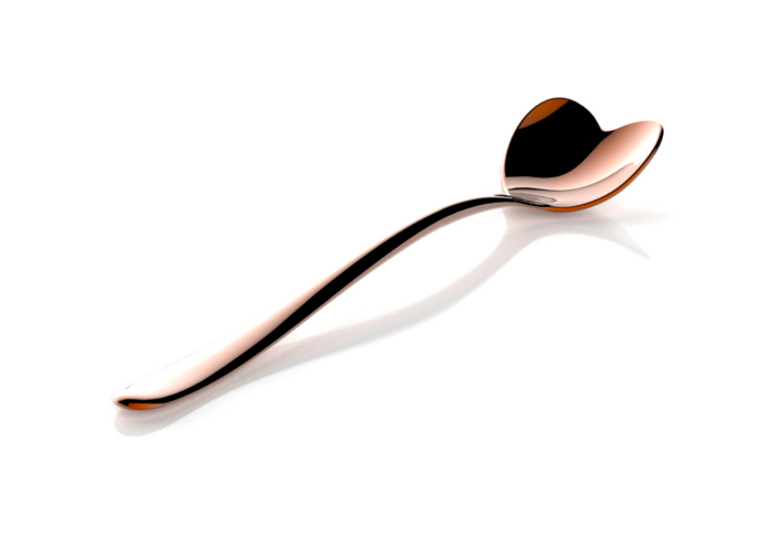 heart shaped steel tea spoon Golden Pink PVD coated 