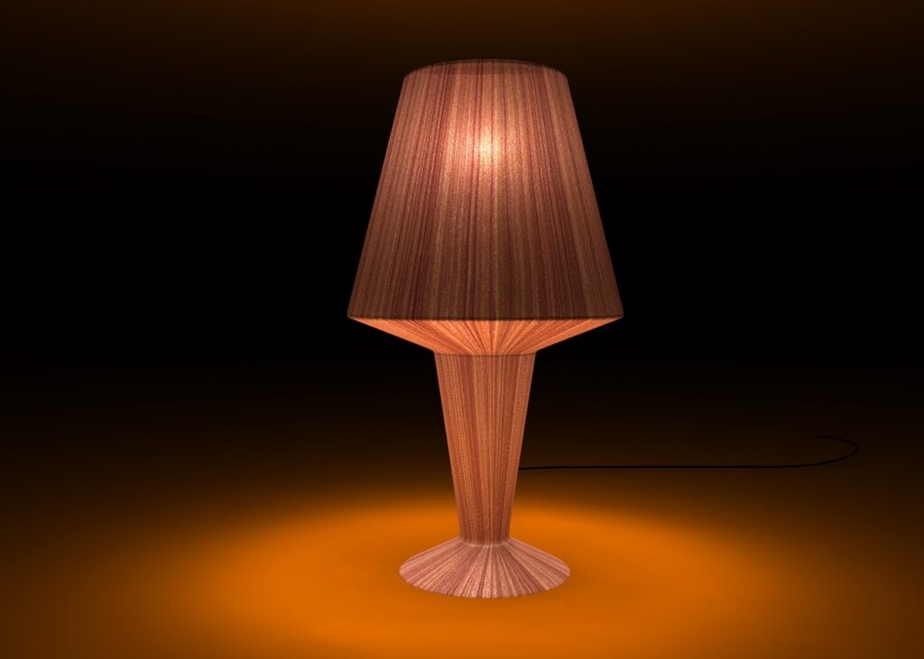 progetto lampada con rivestimento Alpi Wood-accesa