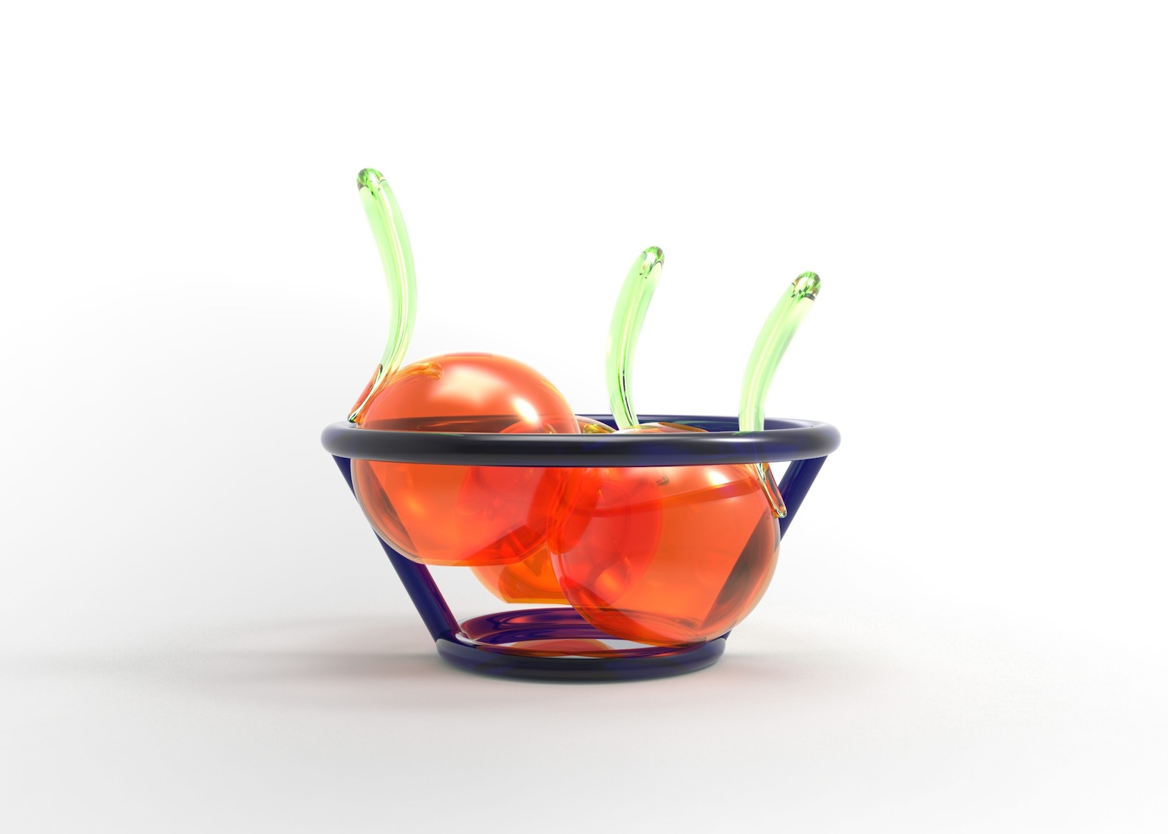 prospettiva rendering digitale cestino blu + arance