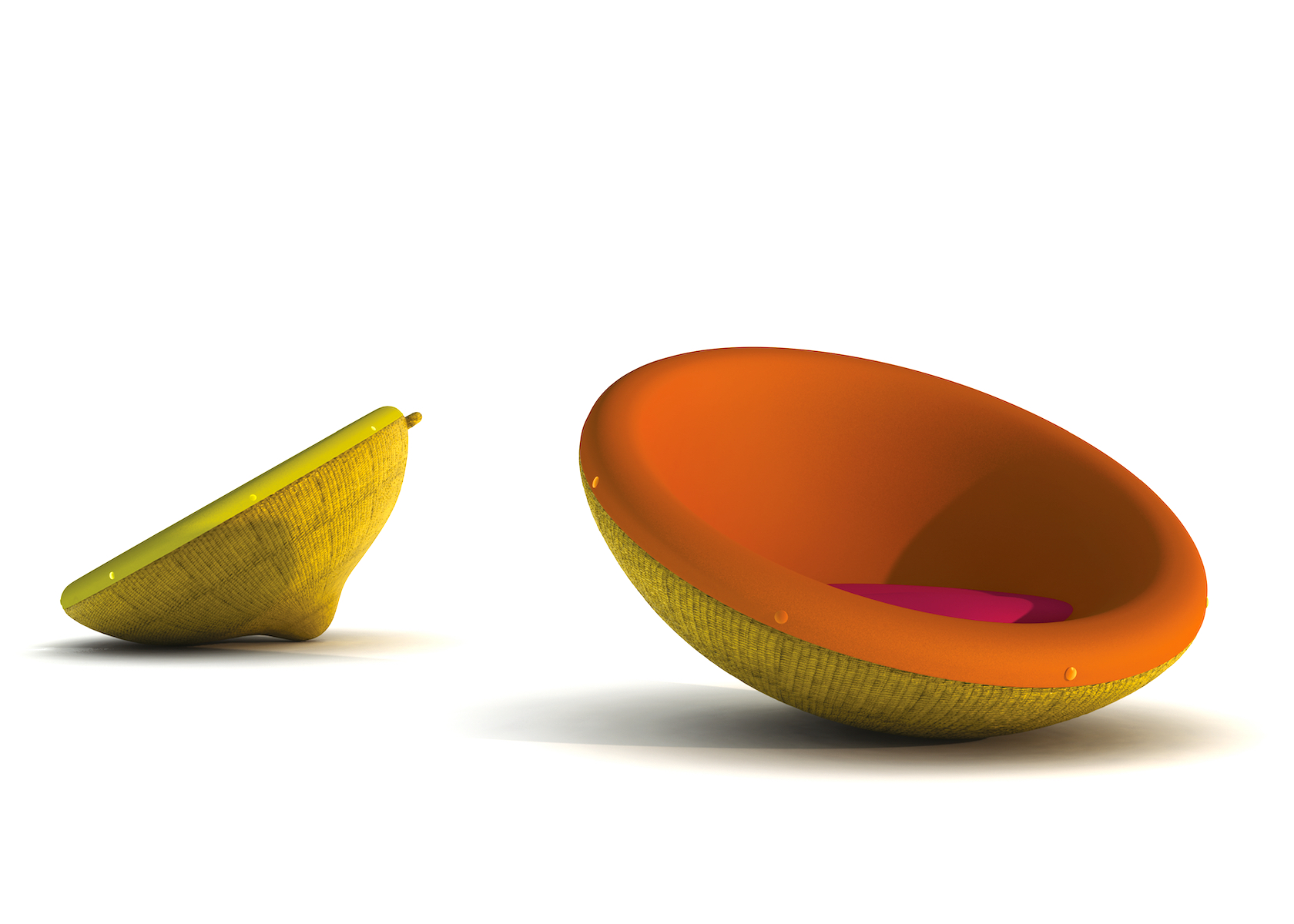 Rendering progetto poltrona basculanta LEM colori giallo arancione.