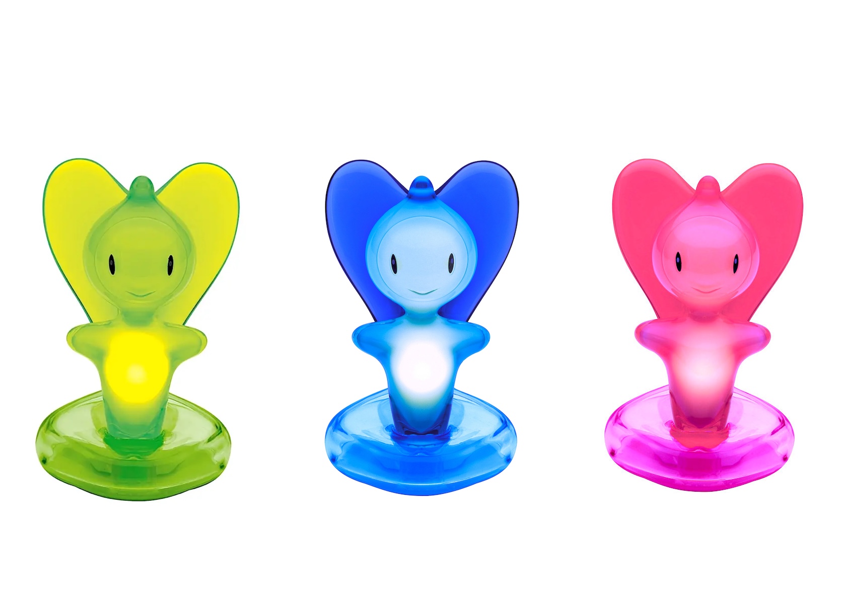 Photography of available colours of the chargeable LED light.