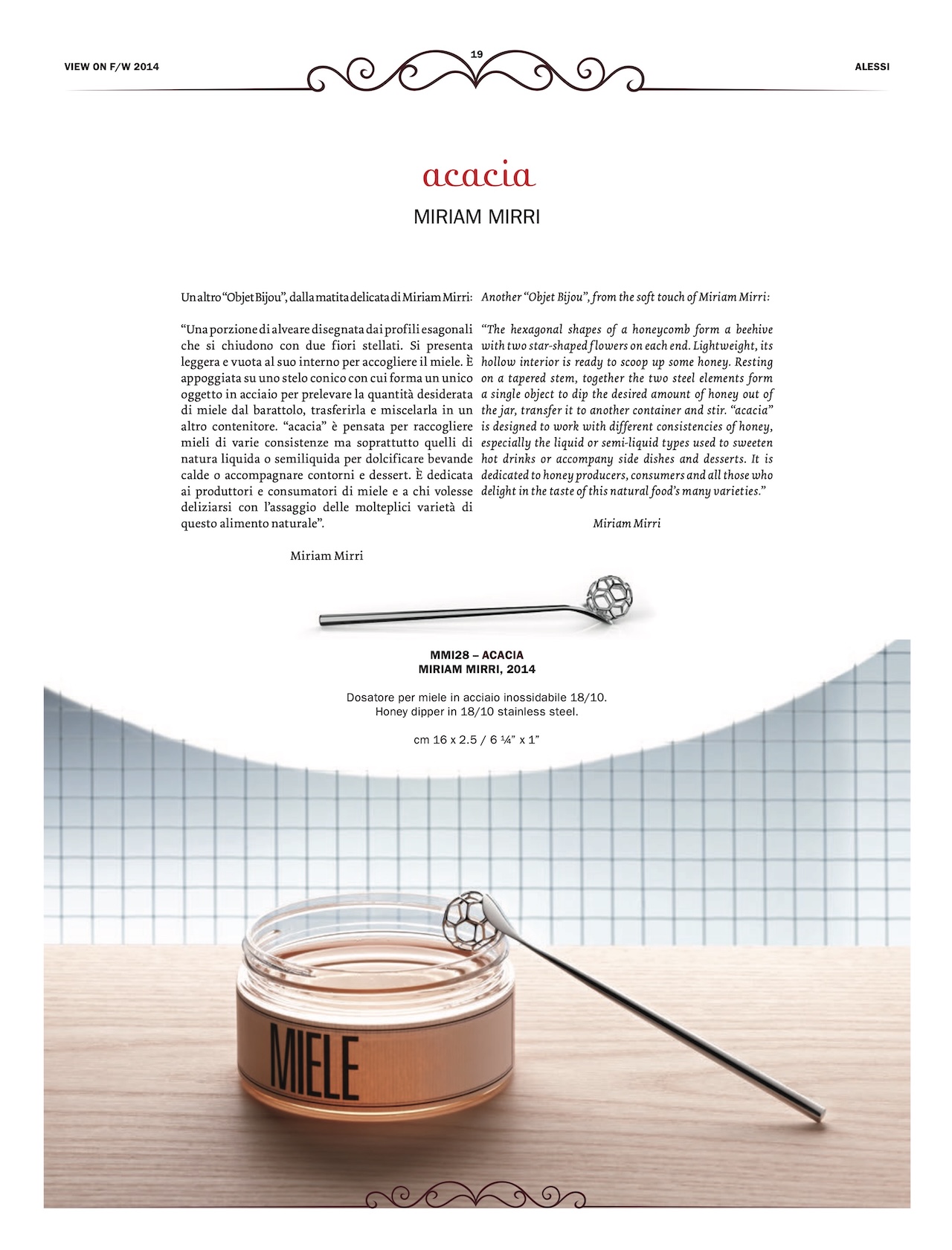 pagina del magazine Alessi con presentazione del prodotto Acacia