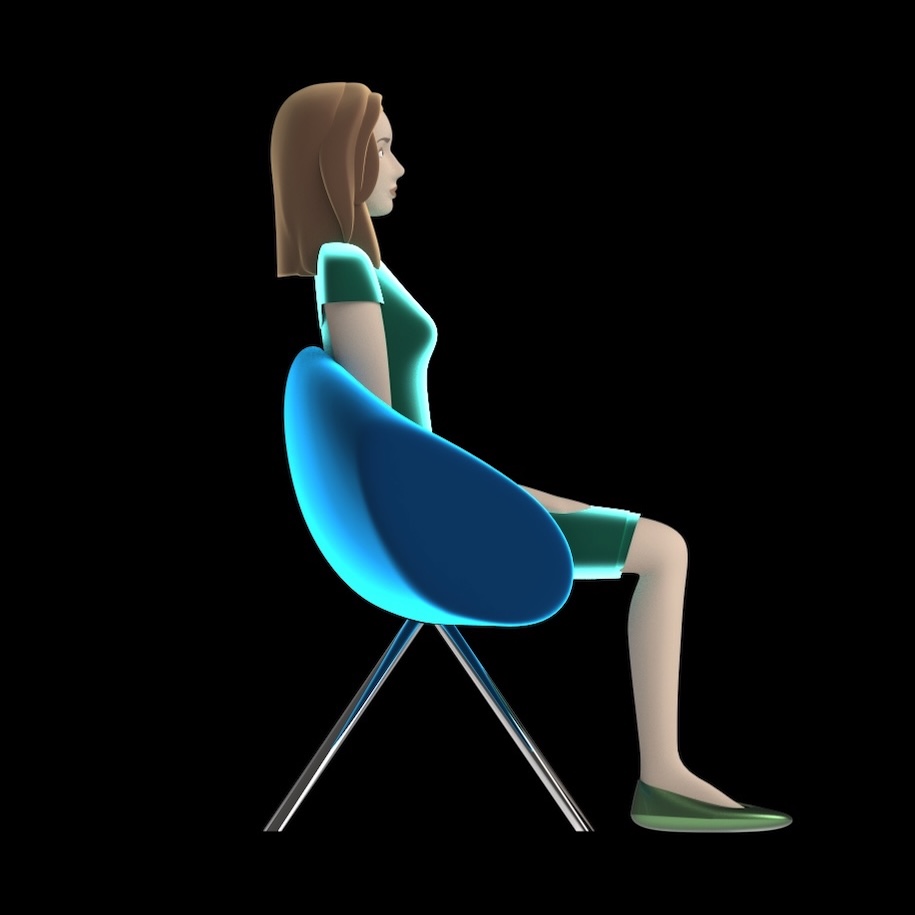 poltroncina ambientata persona X lato Large blu fondo nero