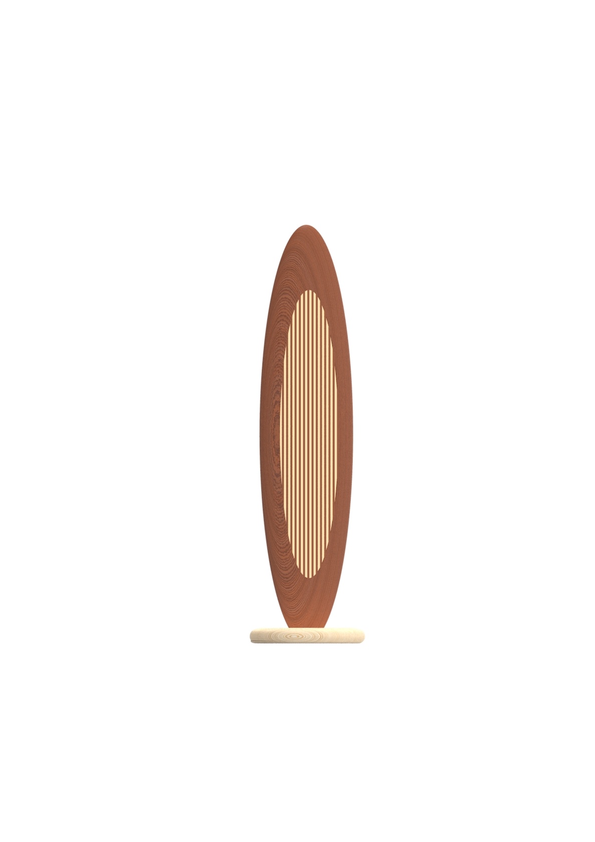 modello tavola surf legno, verticale su base circolare con ricarica, portatile per esterni. vista diffusore